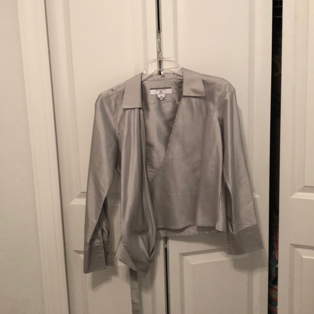 Saks Fifth Avenue Real Clothes Silver Wrap Shirt